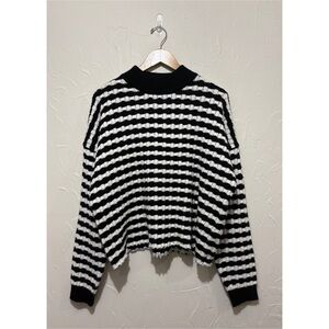 Sienna & Sage black/white striped mock-neck boxy sweater (XL)